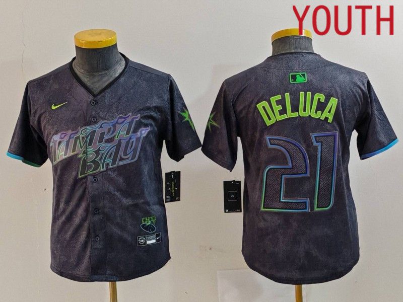 Youth Tampa Bay Rays 21 Deluca Black City Edition Nike 2024 MLB Jersey style 1